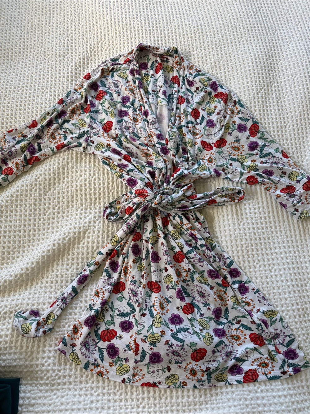Everly Grey Floral Wrap Robe — White with Red, Purple & Yellow Flowers